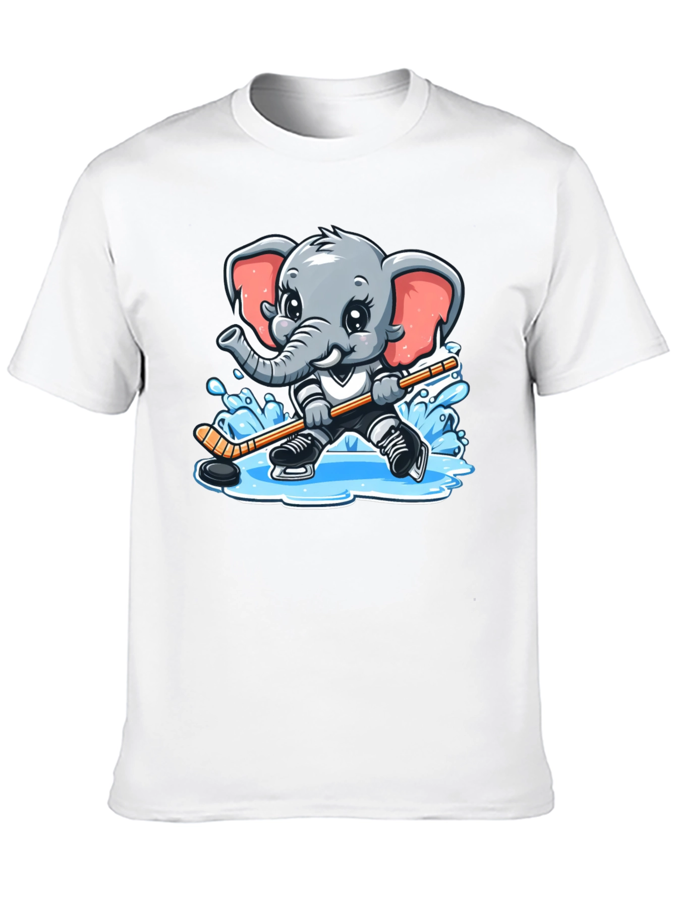 Black Cartoon Elephant Hockey Player Graphic Tee view 10