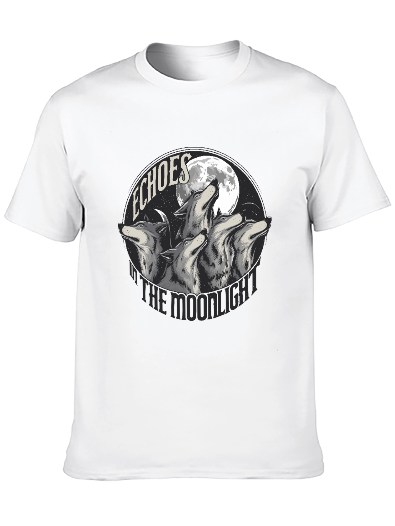 Black Echoes in the Moonlight Wolves Graphic T-Shirt view 10