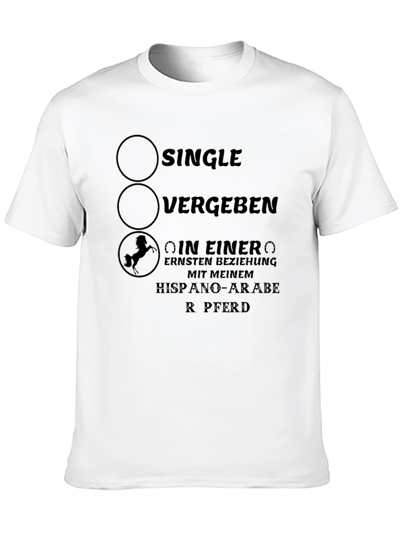 Black Single? T-Shirt with Horse Design - German Text view 10