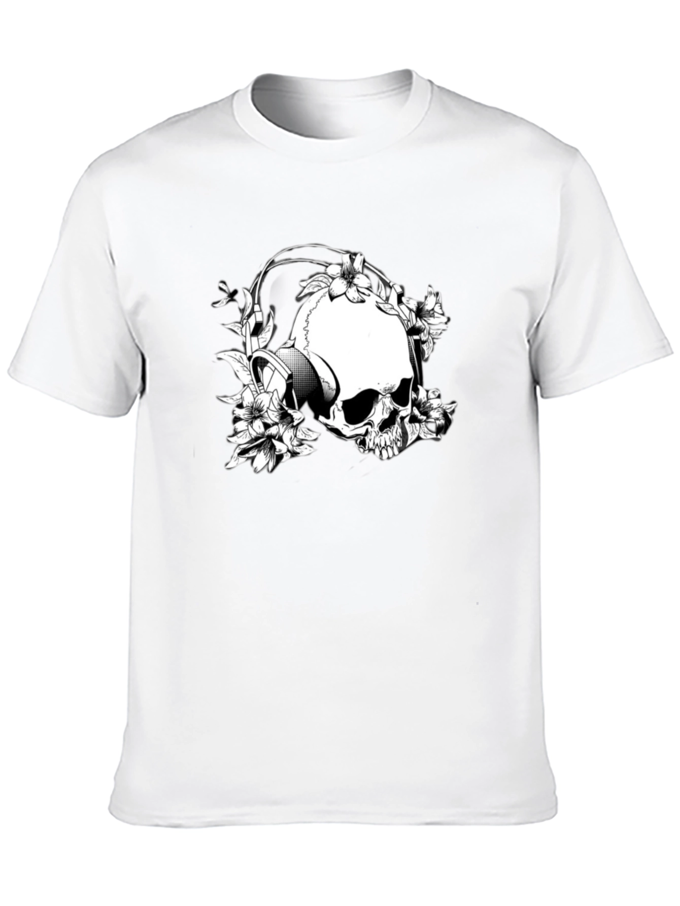 Black Skull & Flowers Graphic T-Shirt - Black view 10