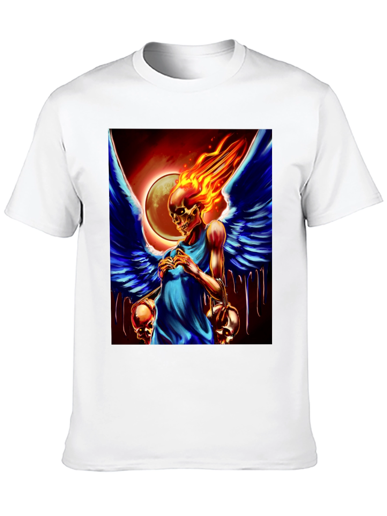 Black Winged Skull Fire T-Shirt - Dark Fantasy Graphic Tee view 10