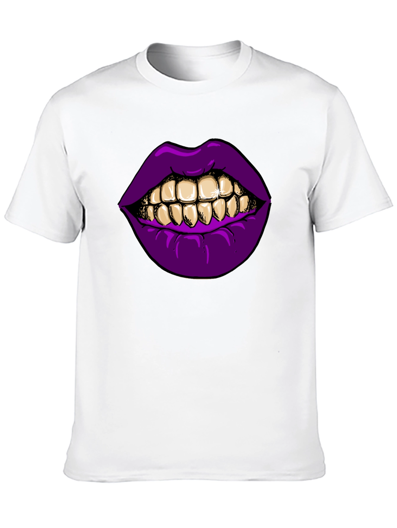Black Purple Lips Gold Teeth Graphic Black T-Shirt view 10