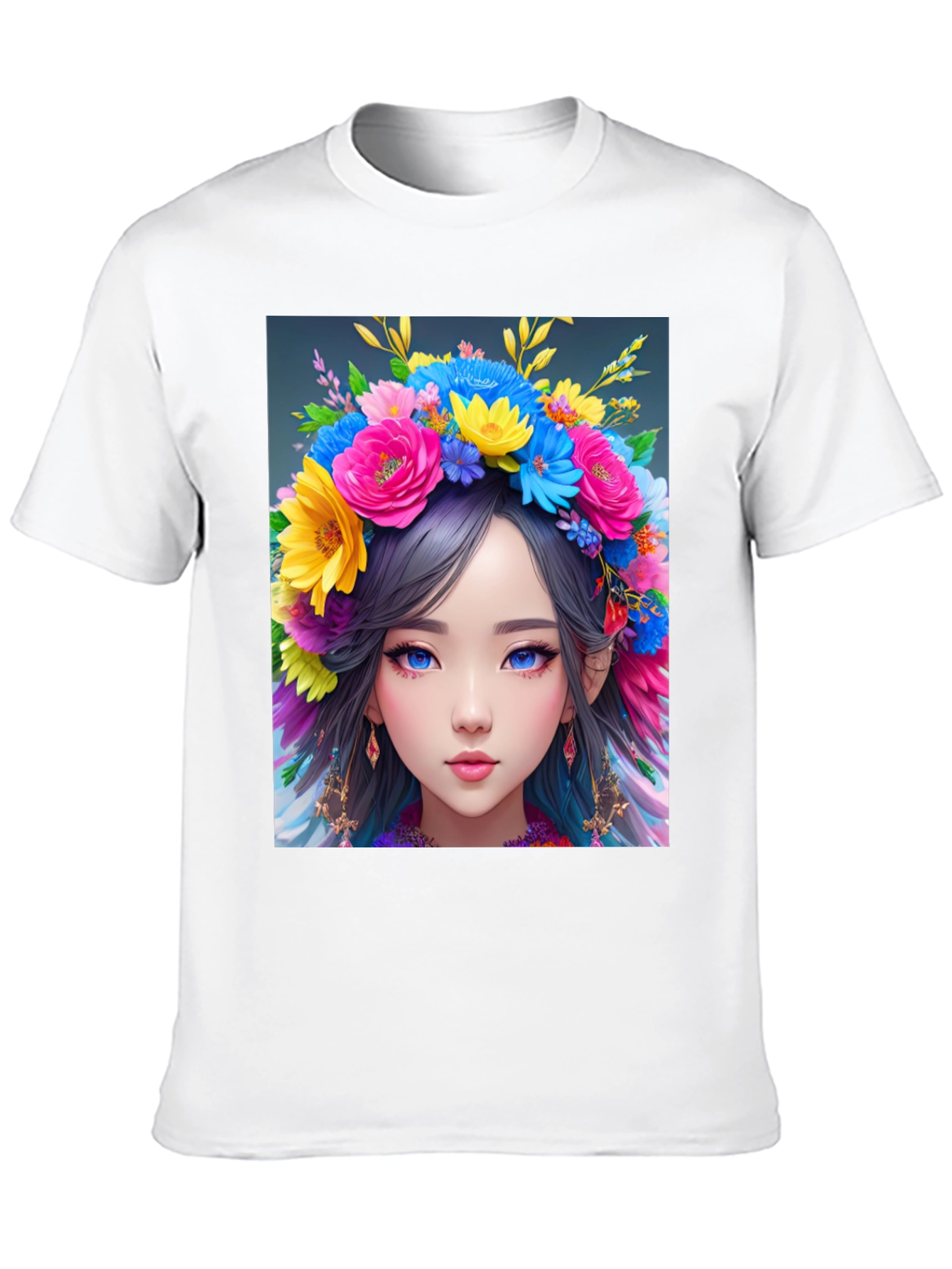 Black Floral Crown Girl Graphic T-Shirt view 10