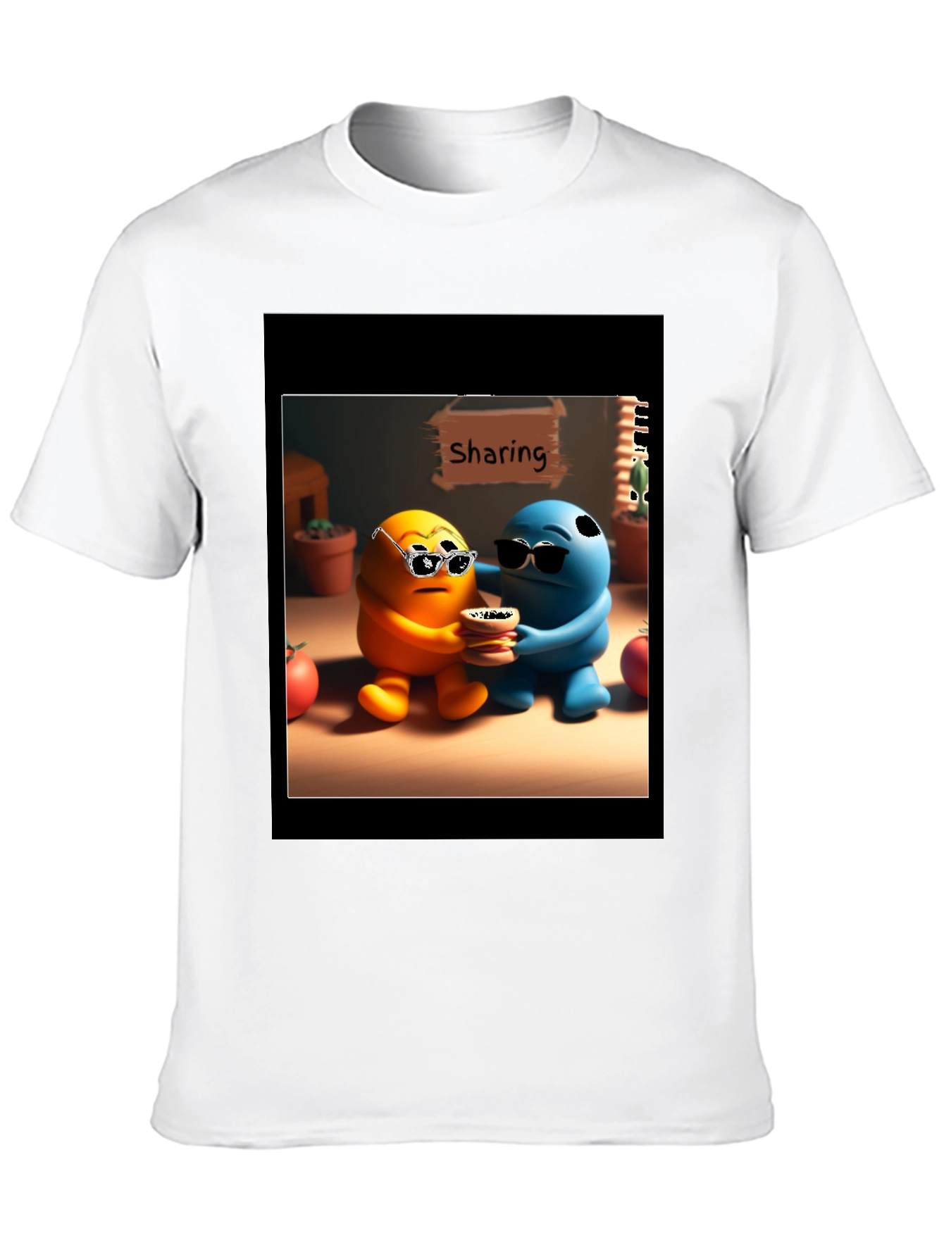 Black Sharing Cartoon Character Graphic Tee - Black view 10