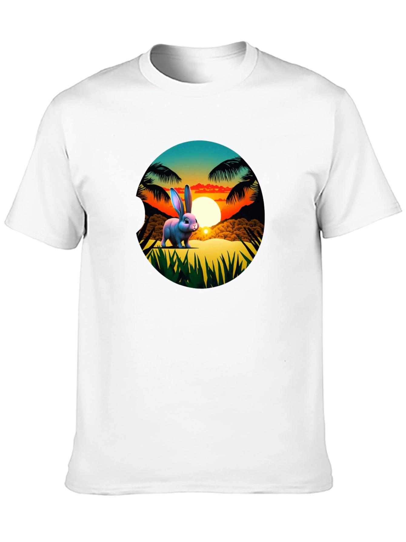 Black Tropical Bunny Sunset Graphic Tee view 10