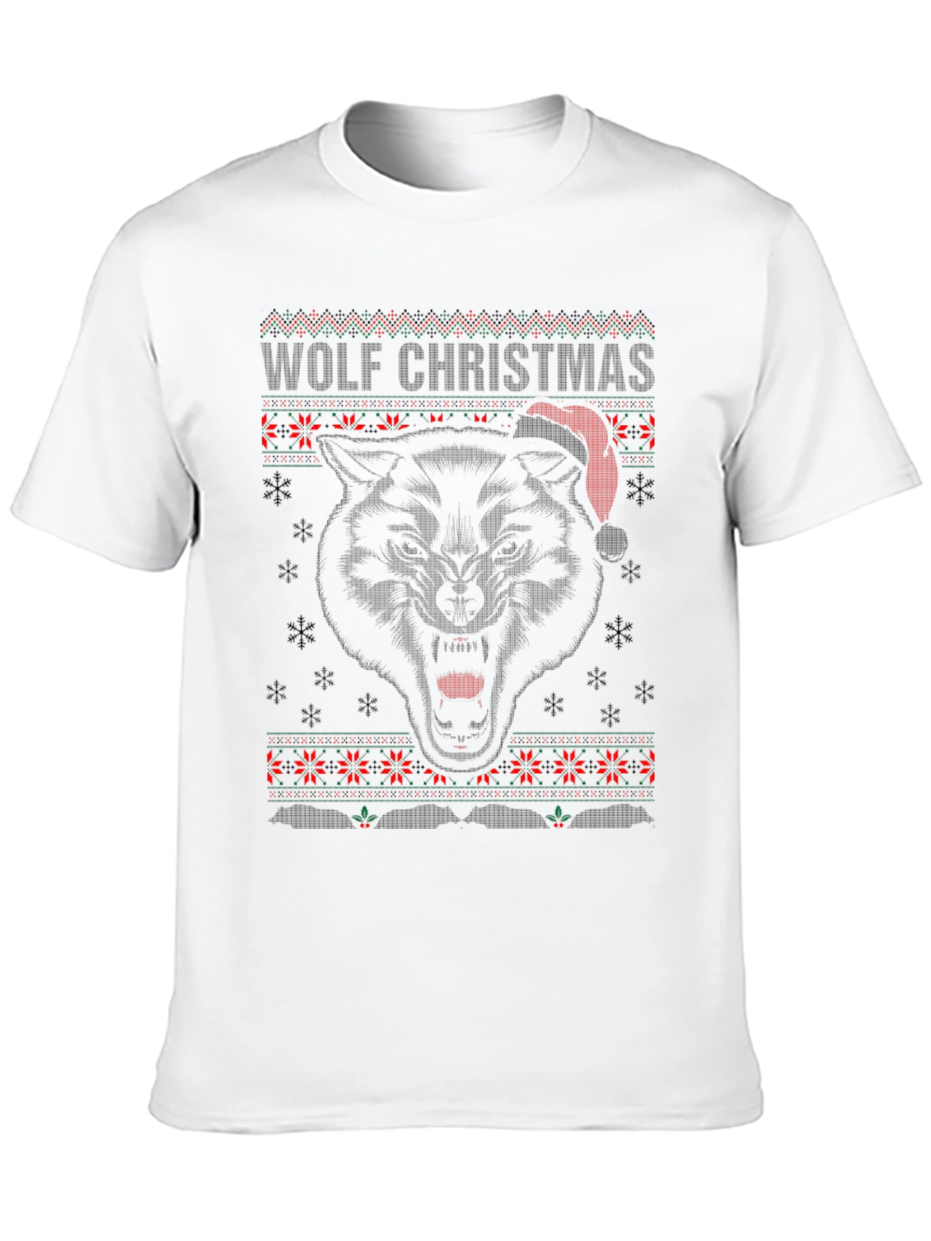 Black Wolf Christmas Ugly Sweater Style Graphic Tee view 10