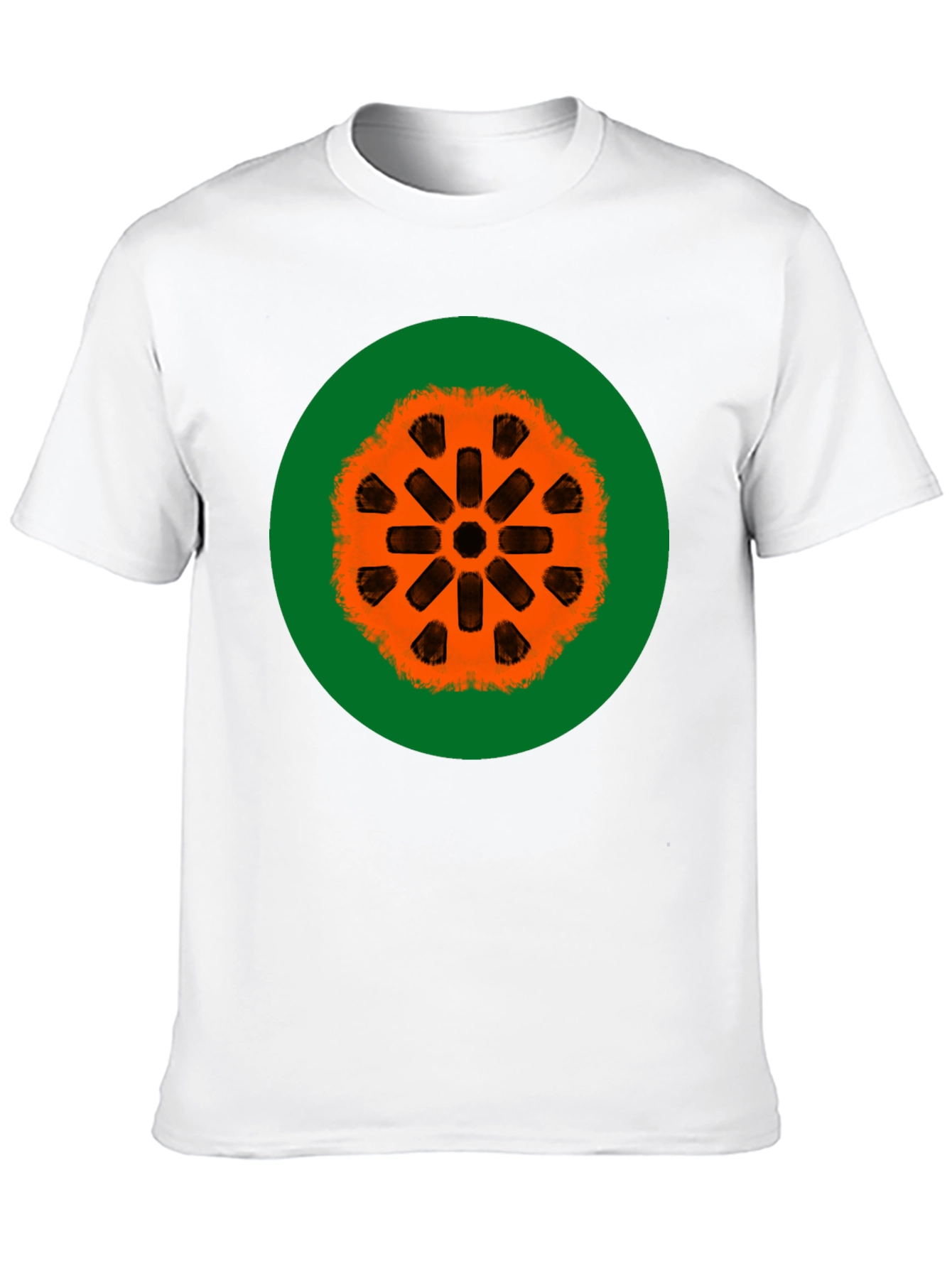 Black Graphic Tee: Orange Mandala on Green view 10