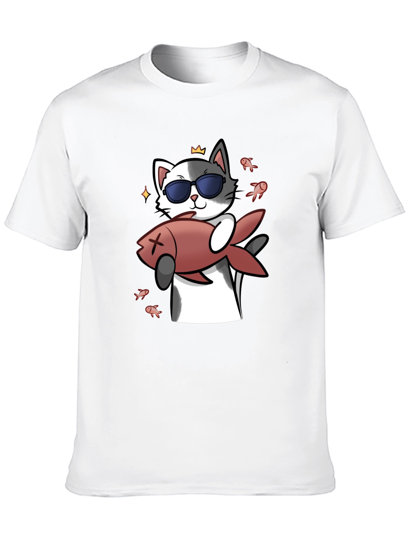 Black Cool Cat With Fish Graphic Tee - Black view 10