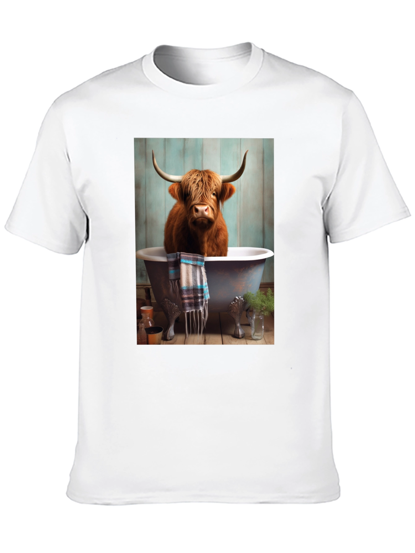 Black Highland Cow in Bathtub T-Shirt view 10