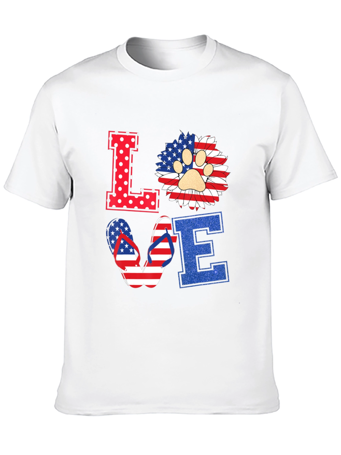 Patriotic LOVE T-Shirt, Paw Print, Flip Flops, USA Flag - 10