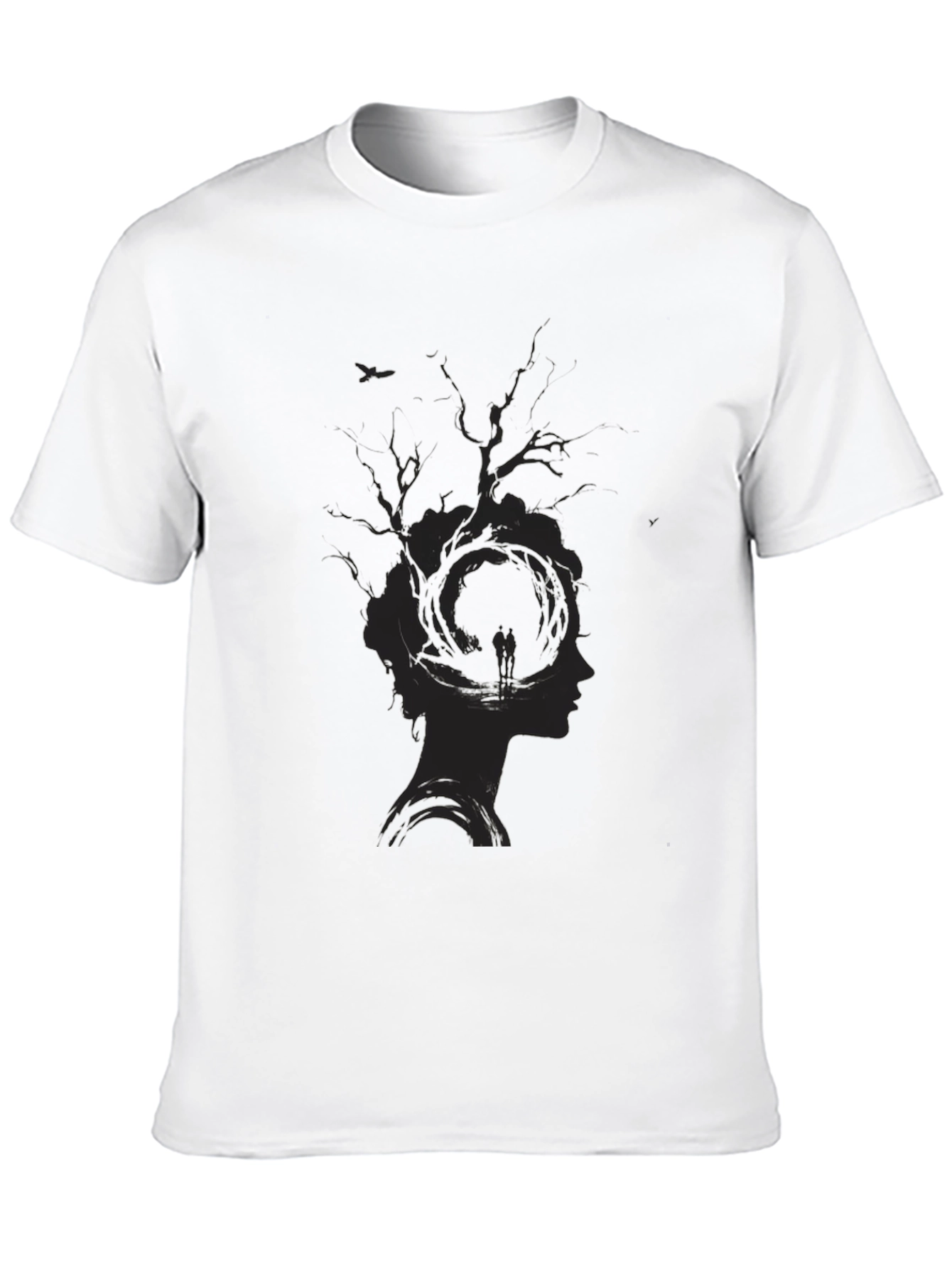 Black Unique Tree Silhouette Graphic Print Black T-Shirt view 10