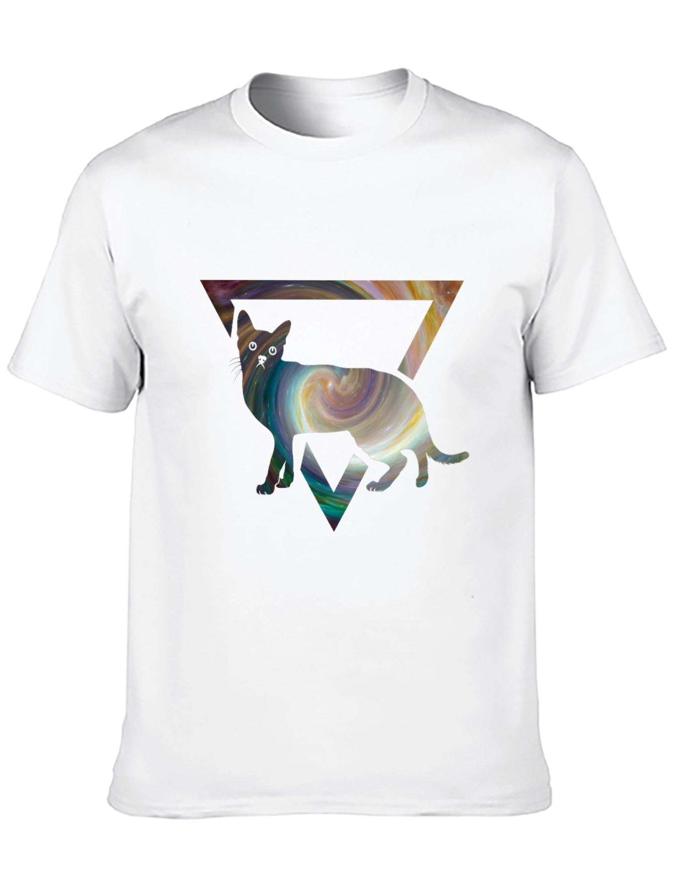 Black Cosmic Cat Triangle T-Shirt - Unique Graphic Tee view 10