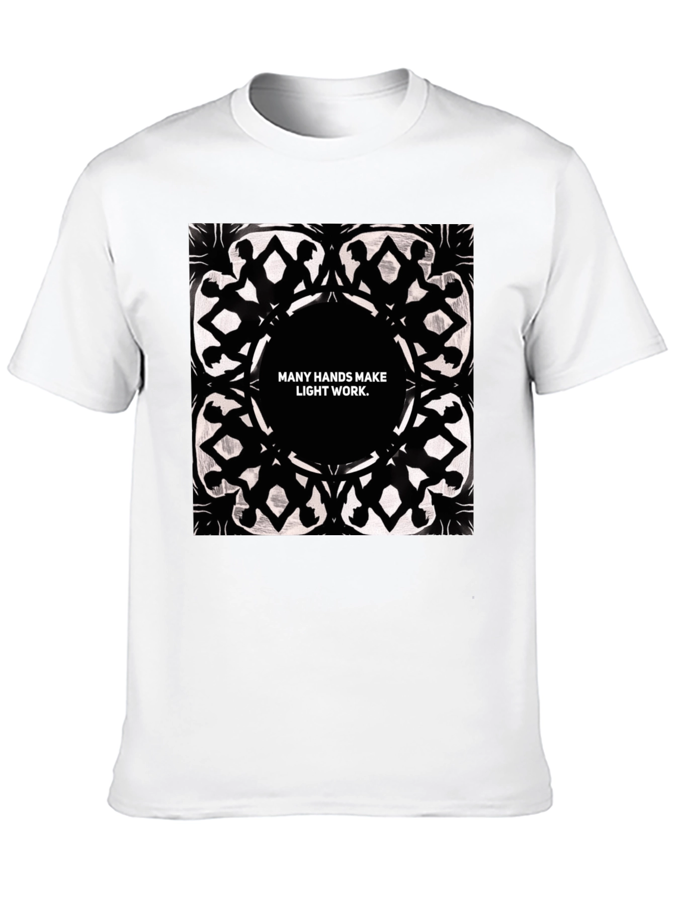 Black Unity Hands Tee - Many Hands Make Light Work Graphic T-Shirt view 10