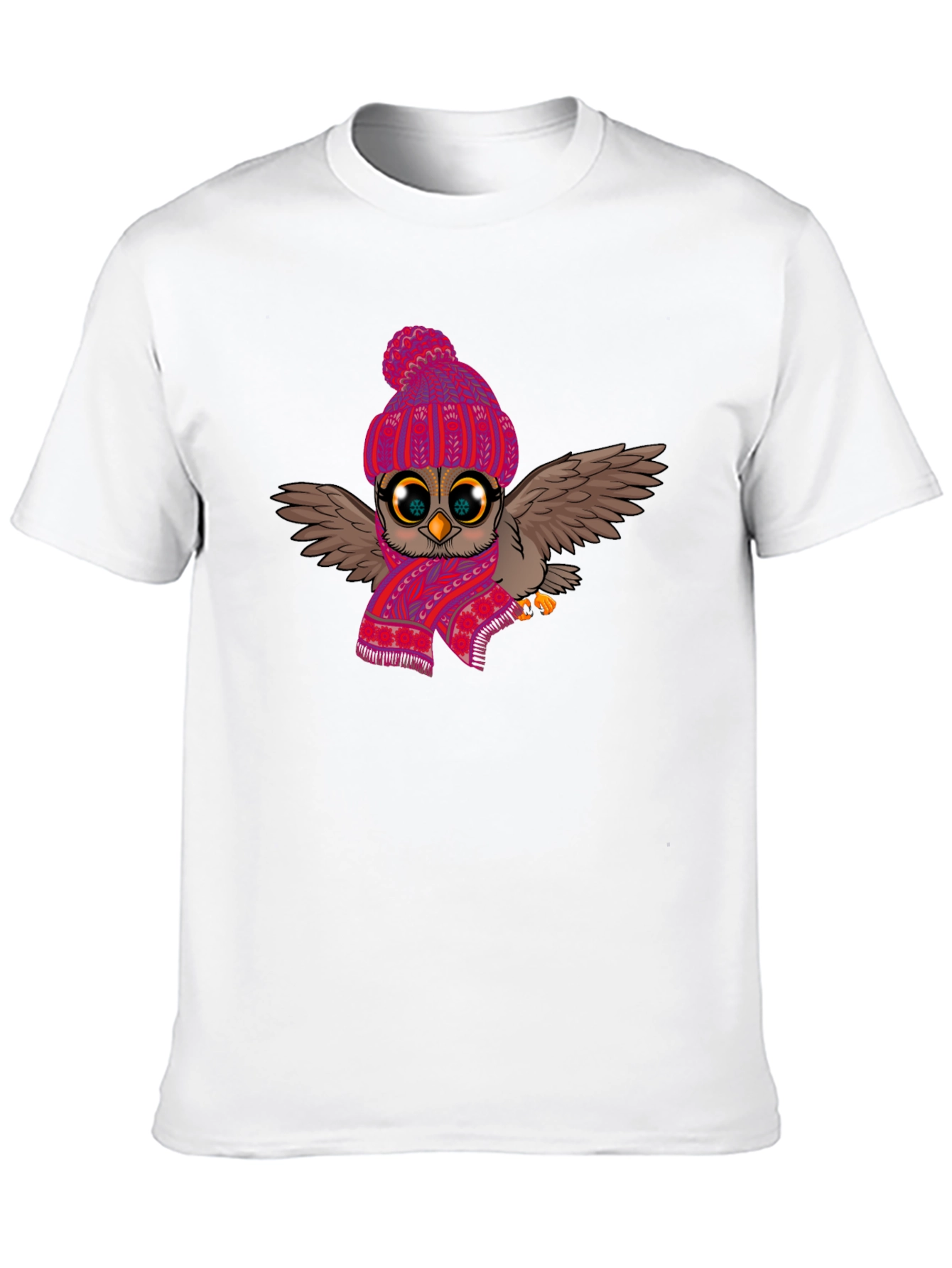 Black Winter Owl T-Shirt: Cute Cartoon Bird with Scarf & Hat view 10