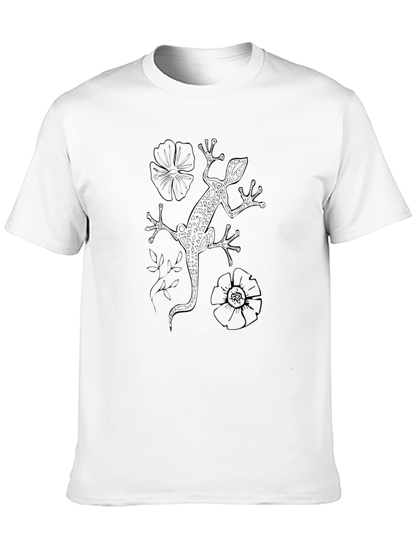 Black Black Gecko & Flowers Print T-Shirt view 10