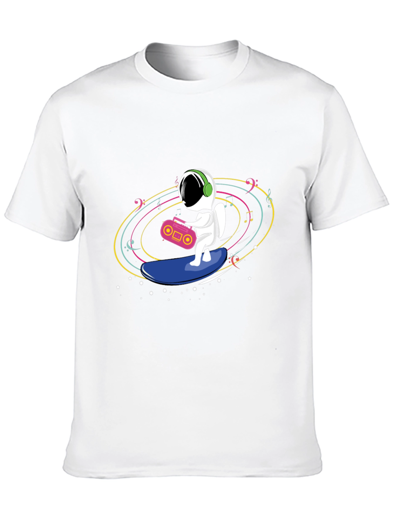 Black Astronaut Surfing T-Shirt - Space Music Vibes view 10