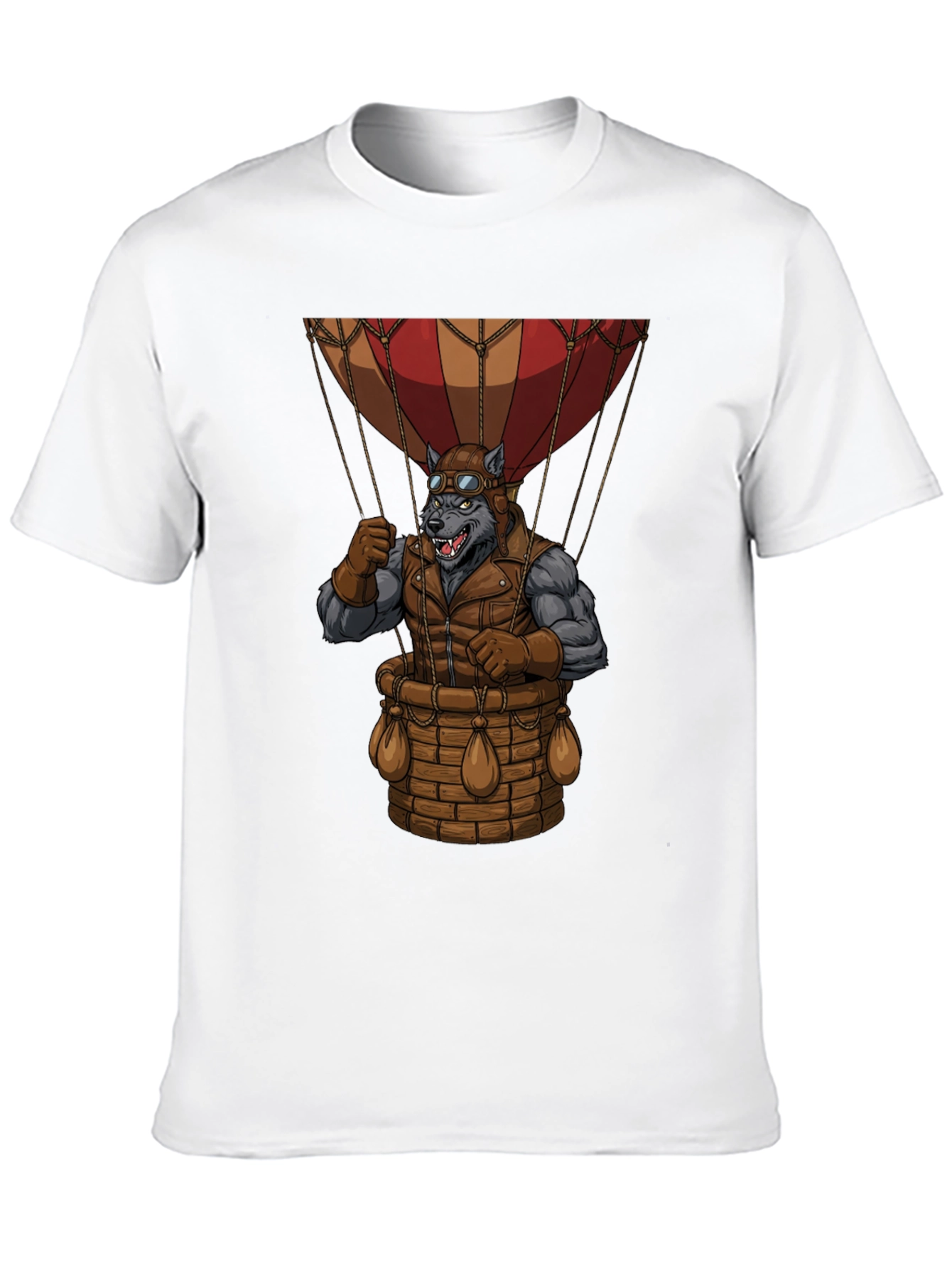 Black Steampunk Wolf Hot Air Balloon Graphic T-Shirt view 10