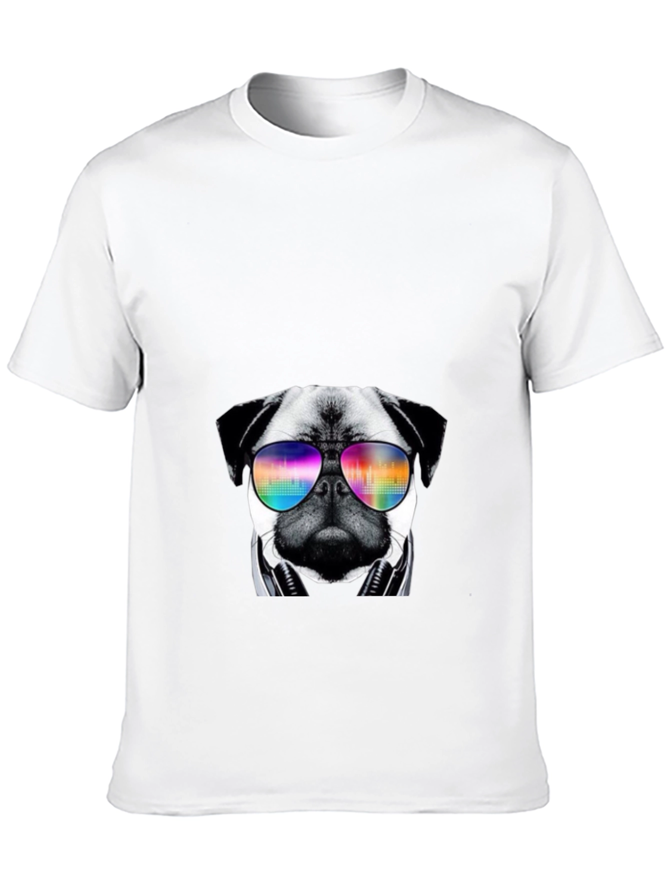 Black Cool Pug T-Shirt with Headphones and Sunglasses view 10