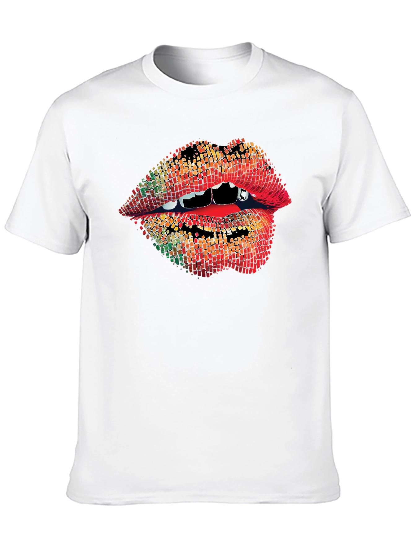 Black Vampire Lips Graphic Tee - Unique Pixelated Mouth Design view 10