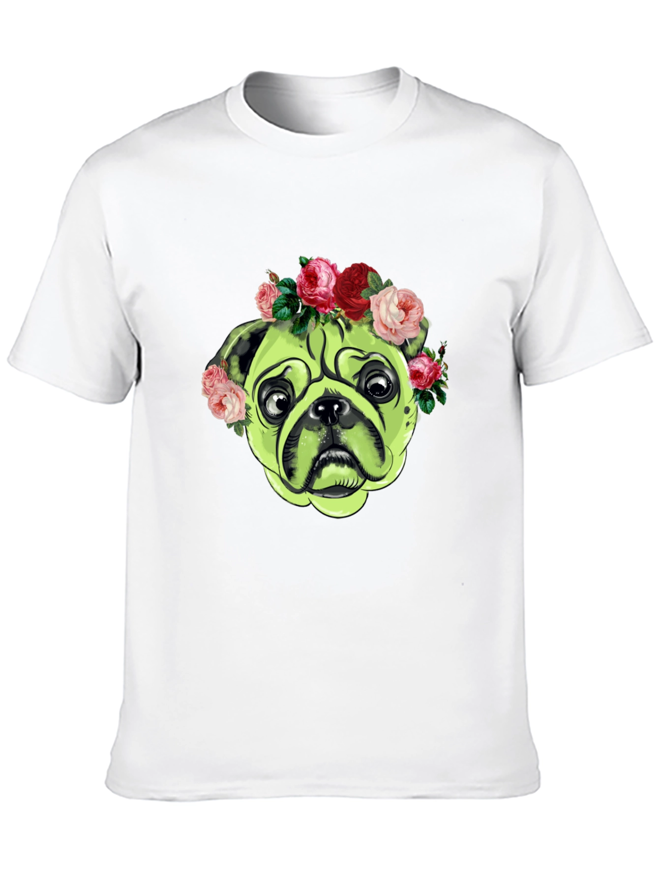 Black Pug with Floral Crown Graphic T-Shirt view 10