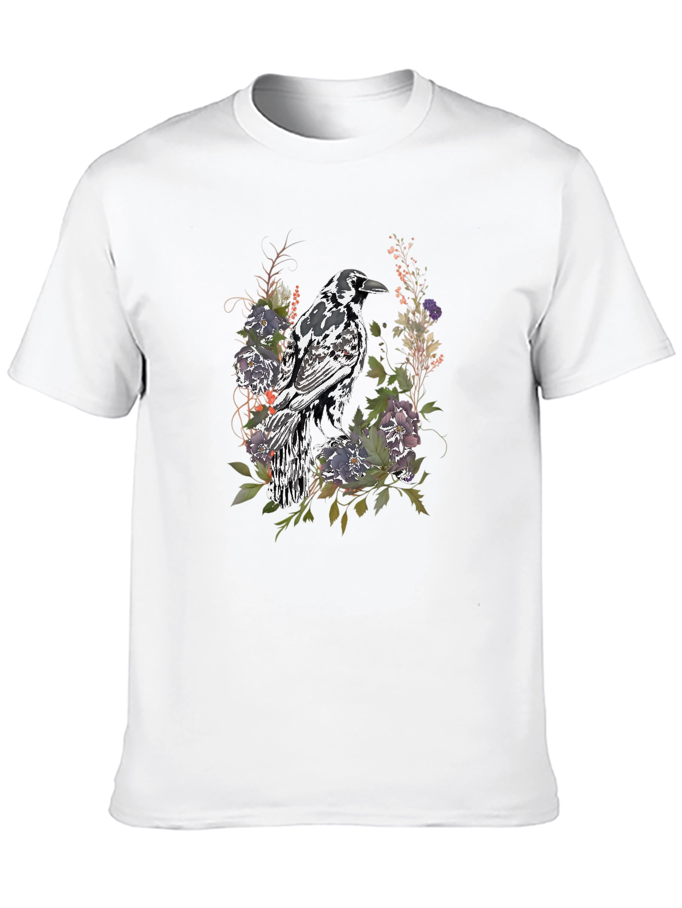 Black Raven & Floral Graphic Tee - Stylish Men's Black T-Shirt view 10