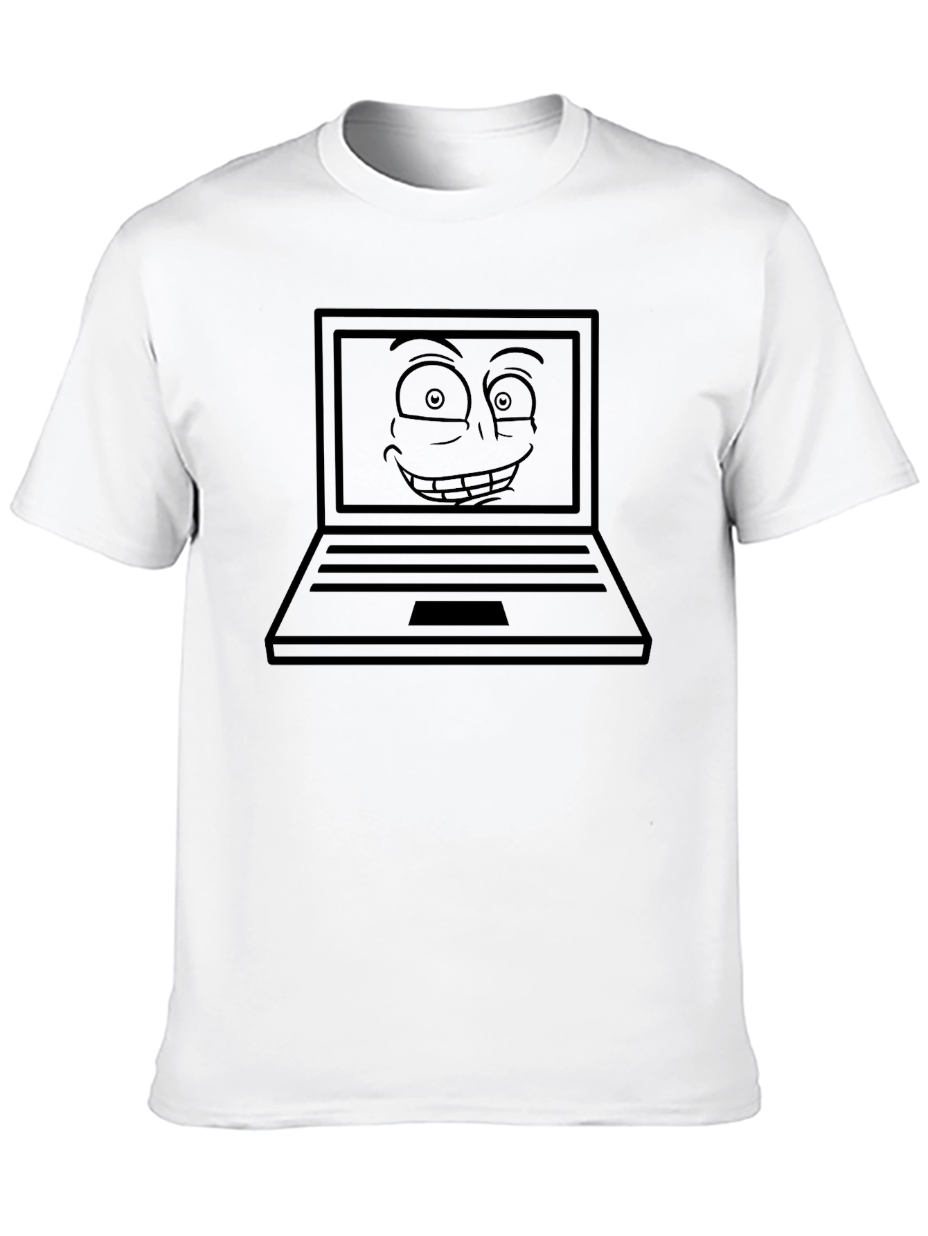 Black Funny Laptop Face Graphic T-Shirt - Black Cotton Tee view 10