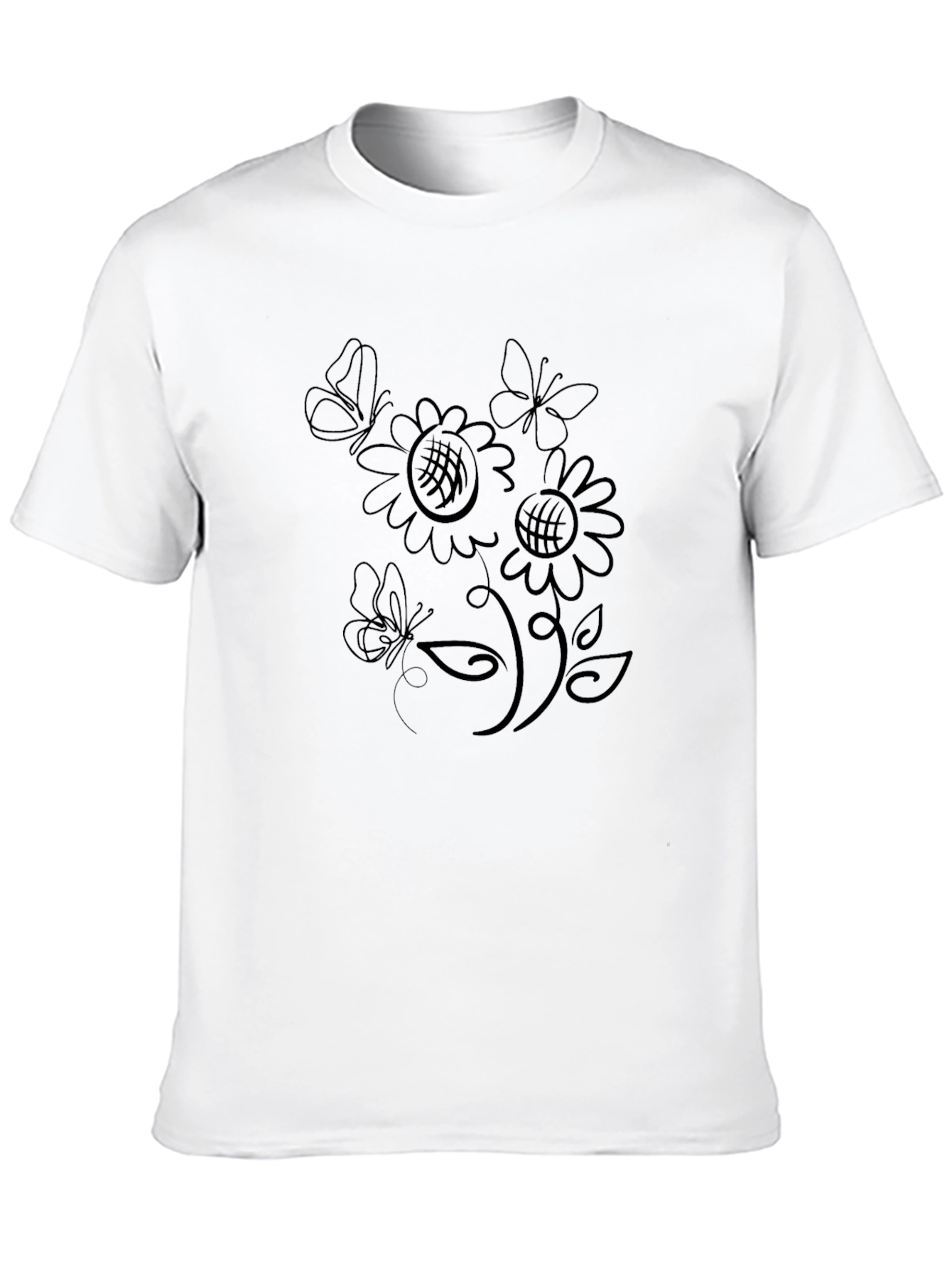 Black Black T-Shirt with Floral Butterfly Design view 10