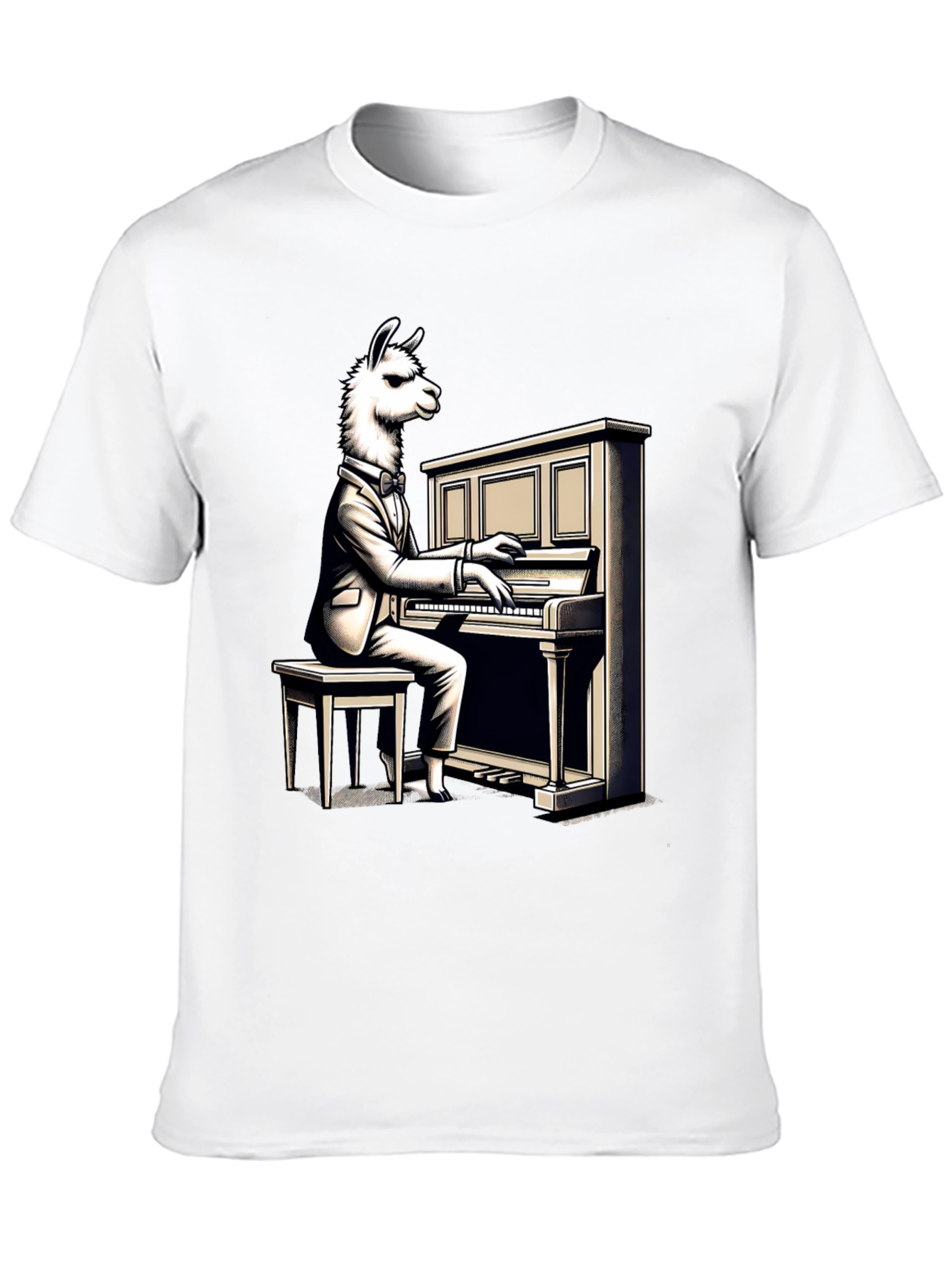 Black Llama Pianist Graphic Tee - Unique Animal Art Shirt view 10