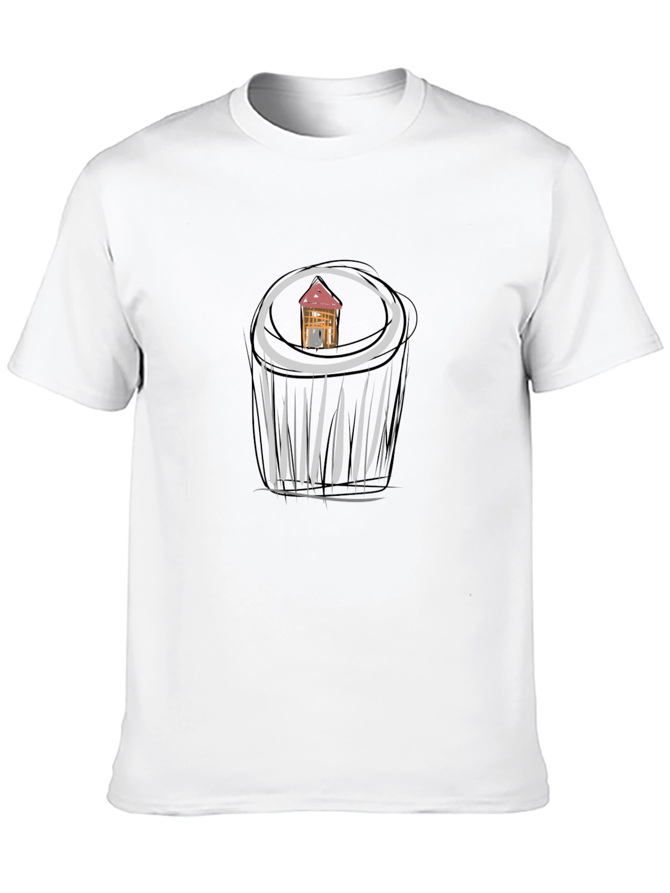 Black Unique Black T-Shirt with House Sketch view 10