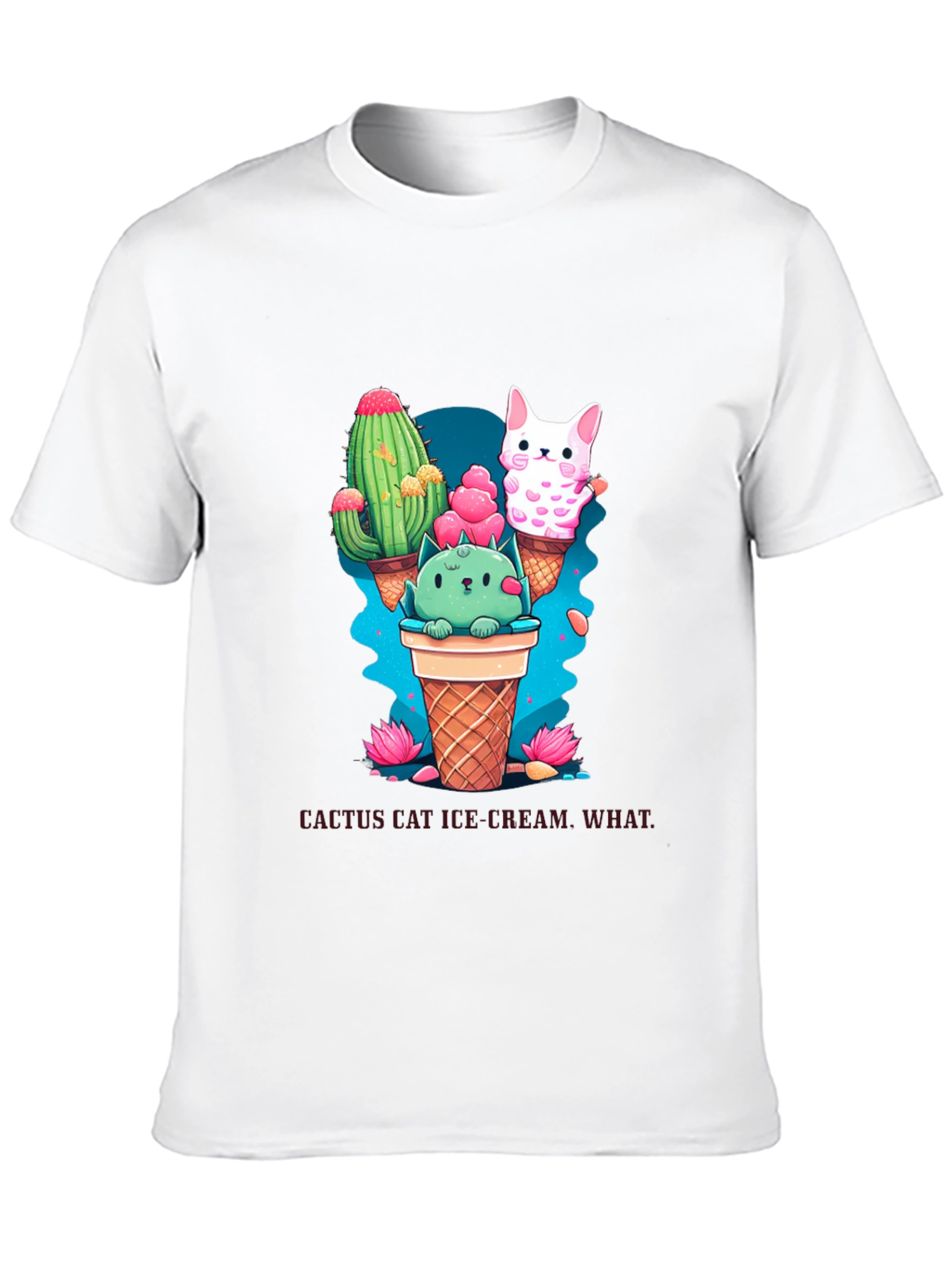 Black Cactus Cat Ice Cream Black T-Shirt view 10