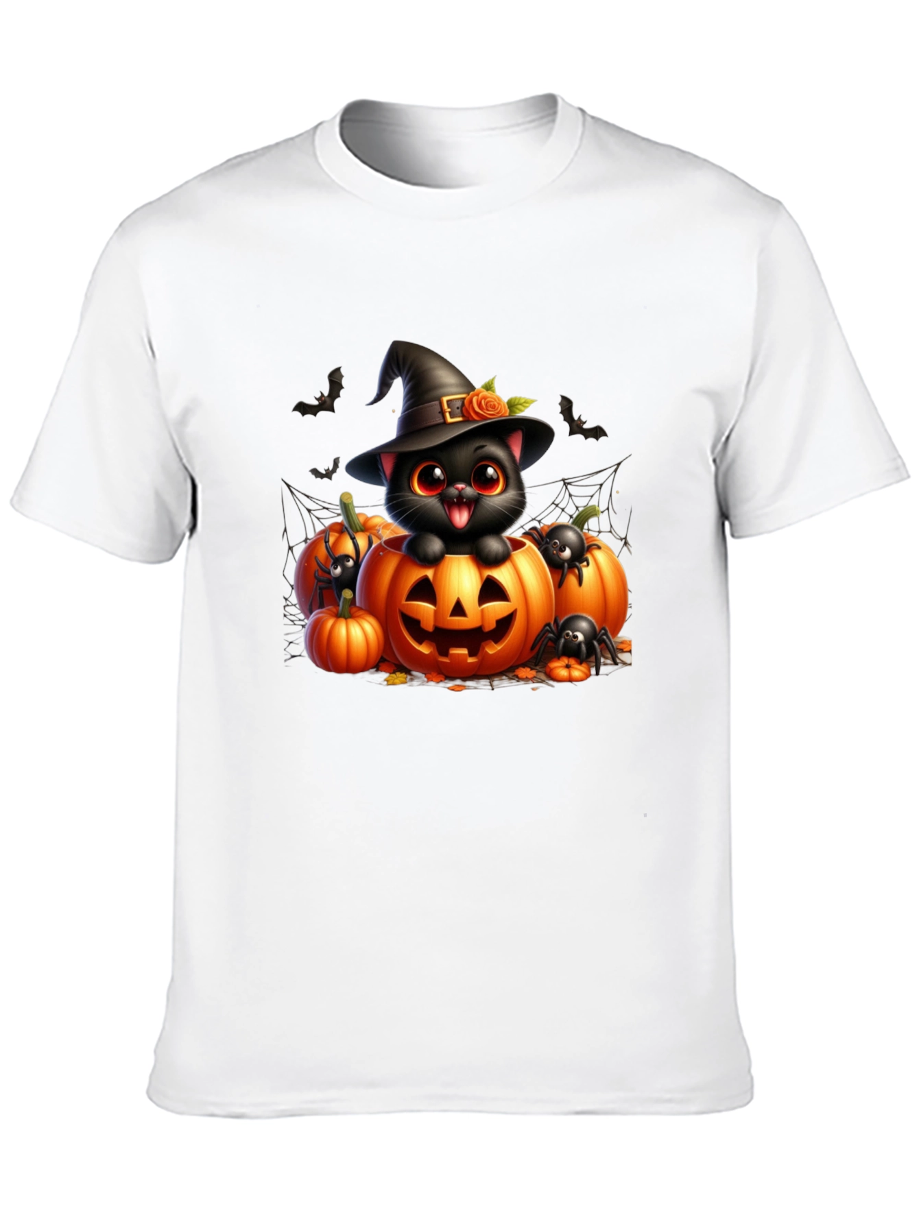 Black Halloween Cat Pumpkin Graphic Tee view 10