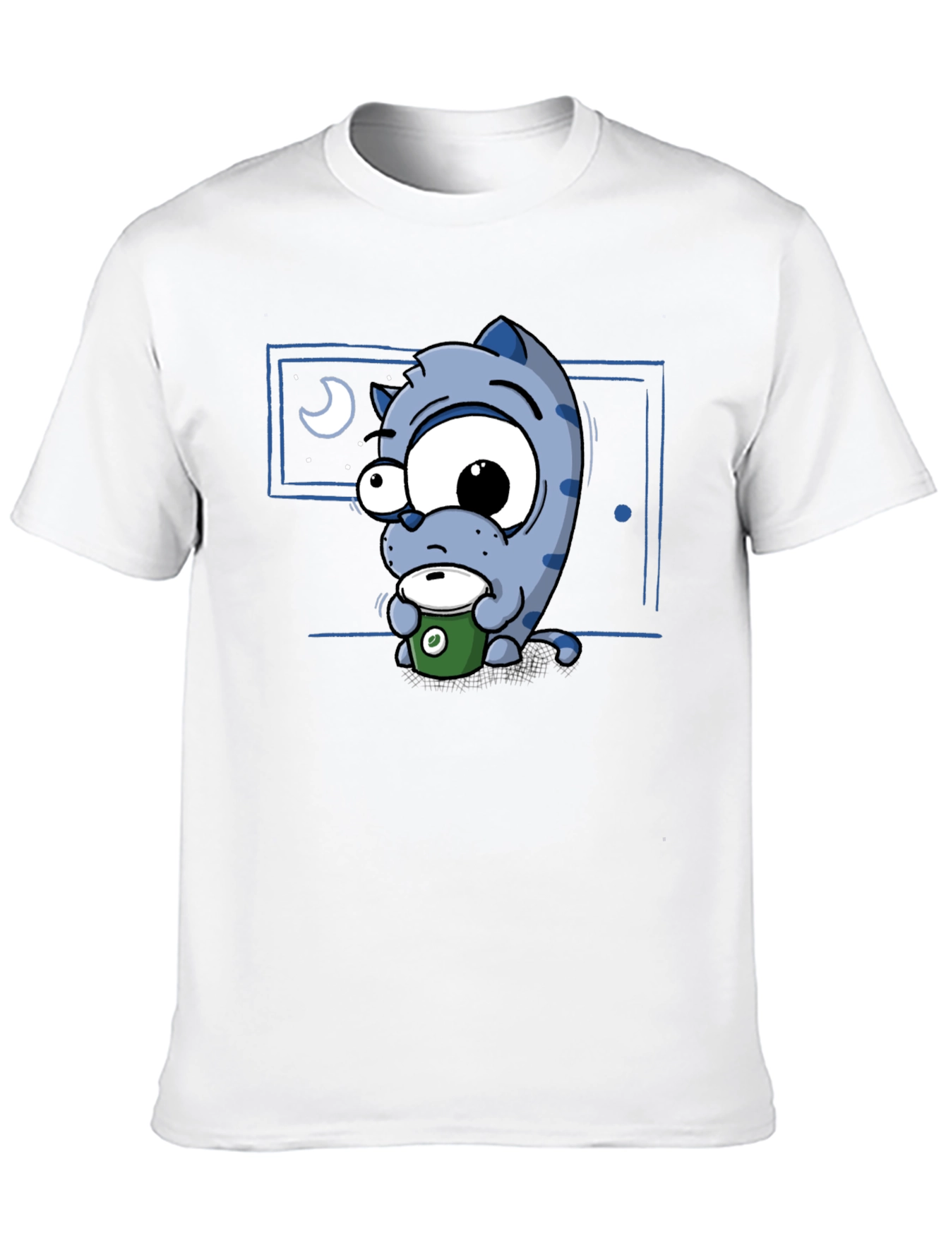 Black Cartoon Cat Coffee Lover T-Shirt - Black view 10