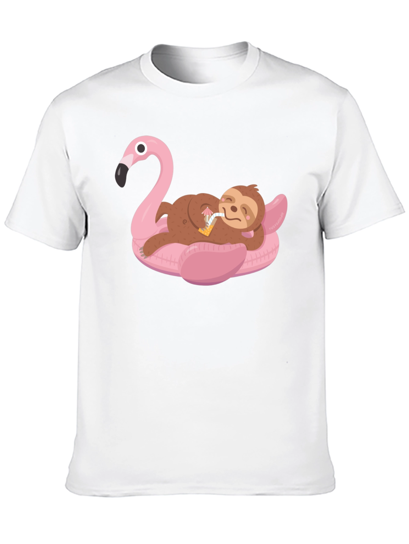 Black Sloth on Flamingo Pool Float Graphic Tee view 10