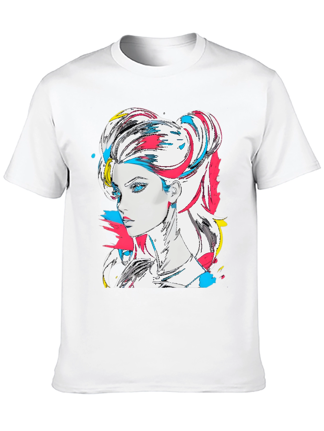 Black Vibrant Graphic Tee - Anime Woman Portrait view 10