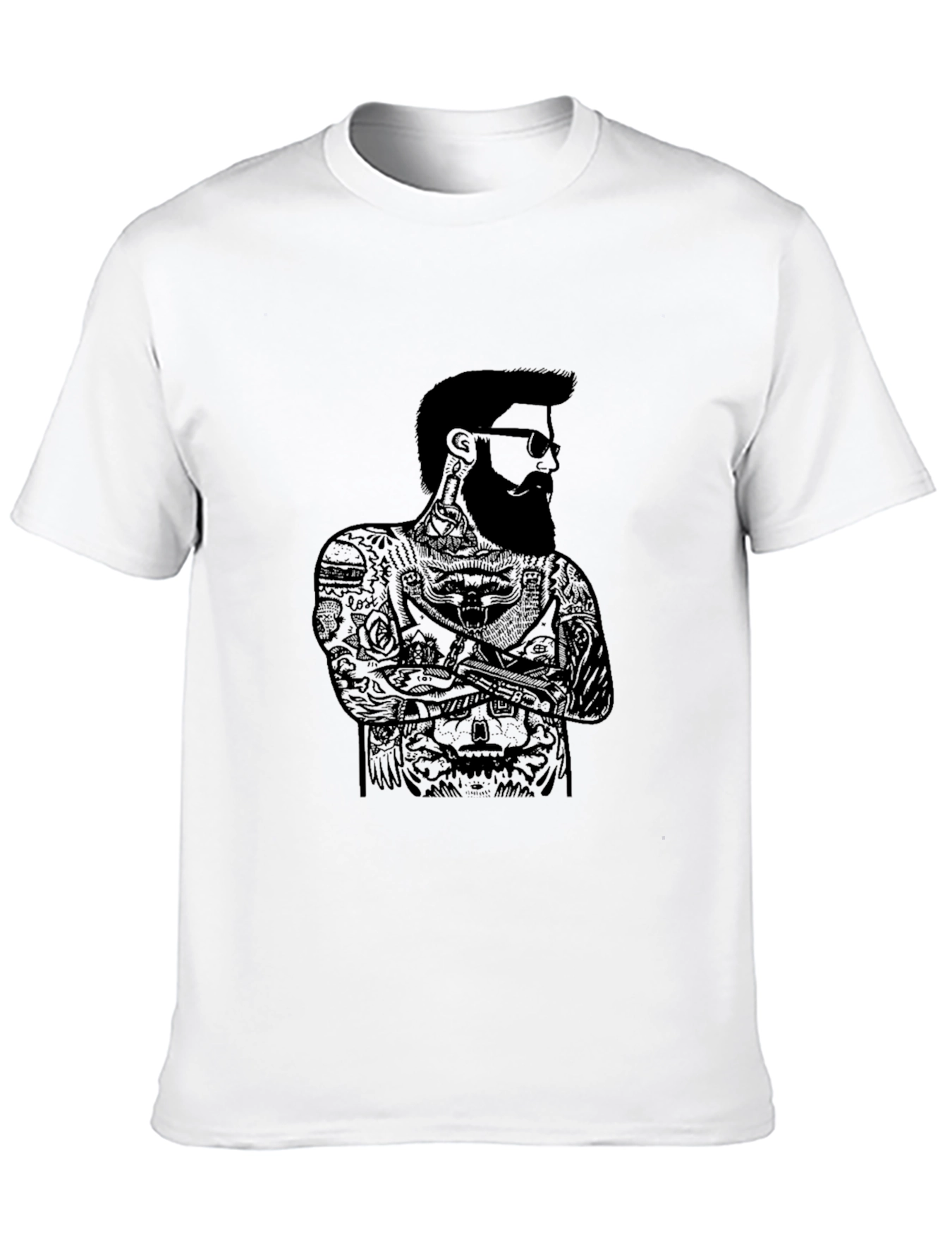 Black Black Graphic Tee - Bearded Man Tattoo Design view 10