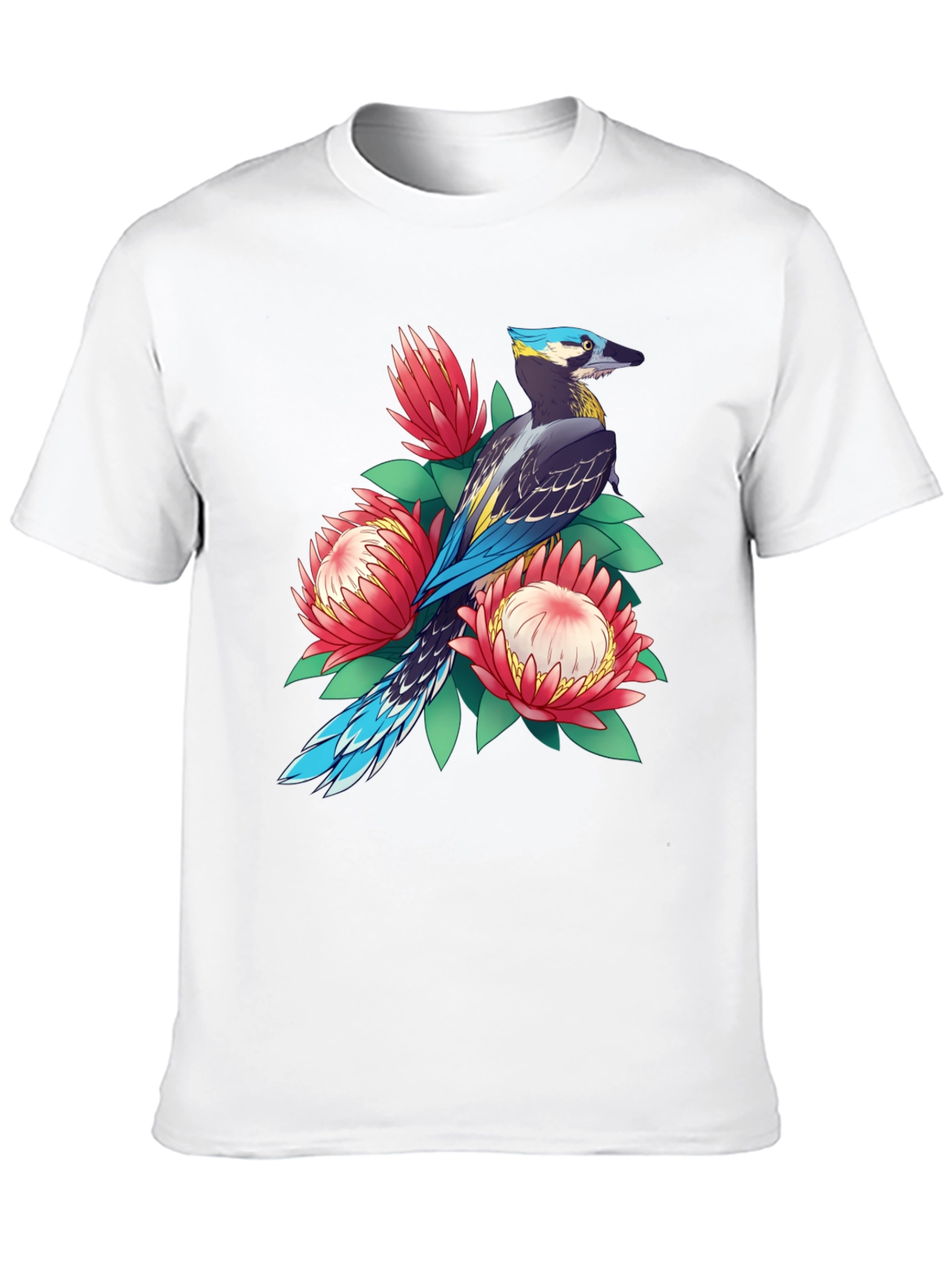 Black Bird & Floral Print T-Shirt - Casual Style view 10