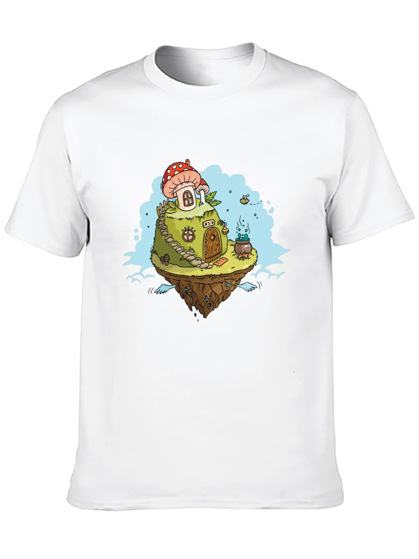 Black Mushroom House Island Graphic Tee - Whimsical Fantasy Design view 10