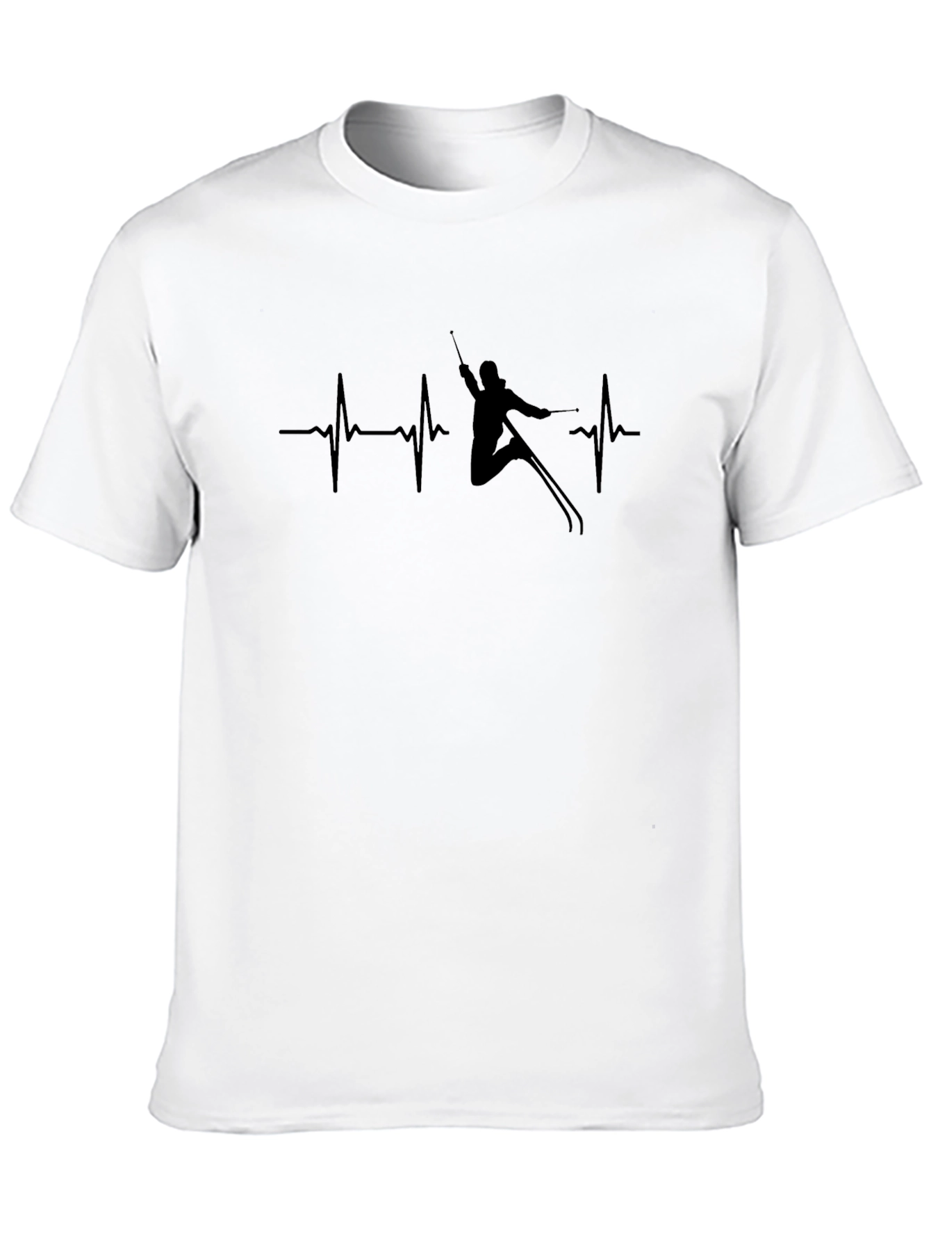 Black Skiing Heartbeat T-Shirt - Black Graphic Tee view 10