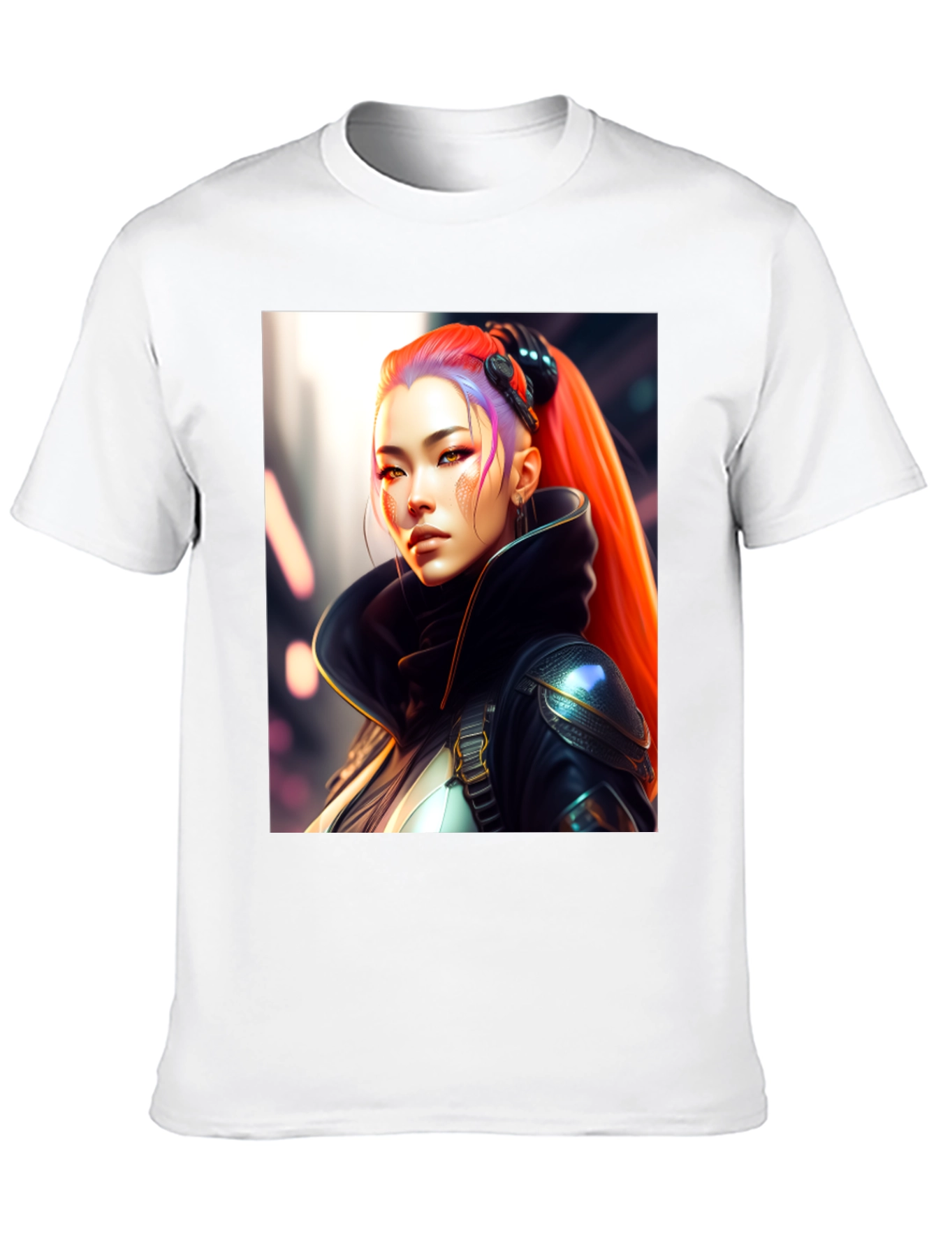 Black Cyberpunk Woman Portrait Graphic Tee - Stylish Cotton Blend Shirt view 10
