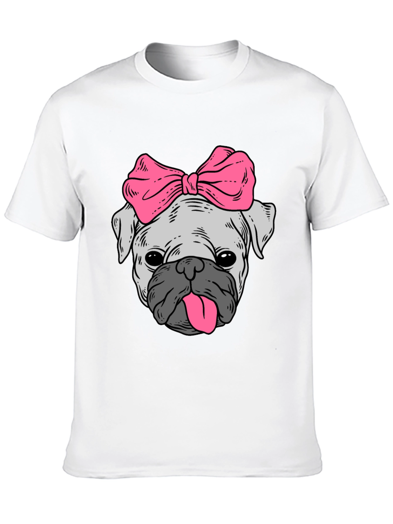 Black Cute Pug with Bow Graphic Tee - Unisex Black T-Shirt view 10