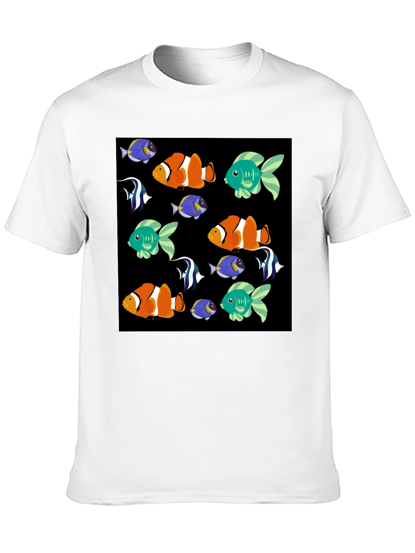 Black Fun Fish Pattern Black T-Shirt view 10
