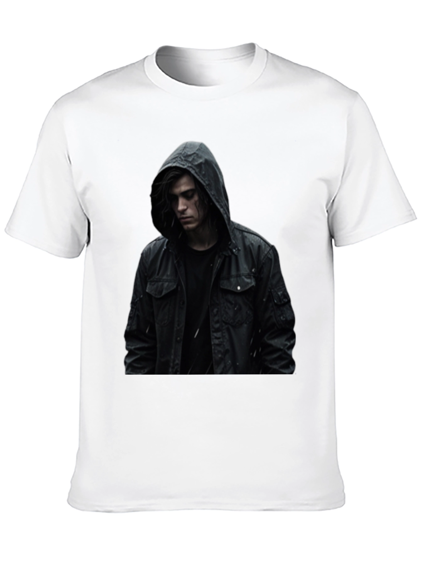 Black Hooded Figure Graphic Black T-Shirt view 10