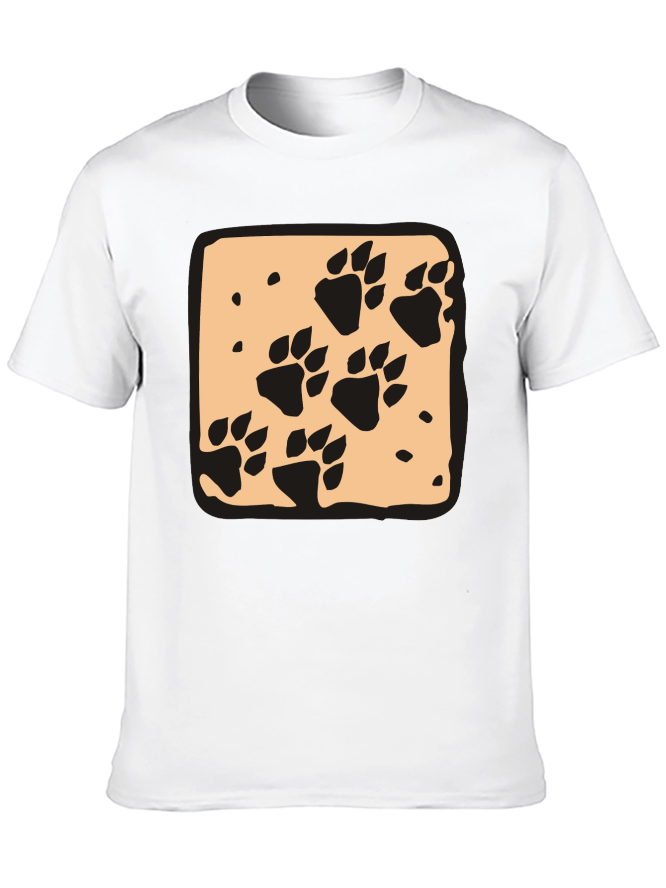 Black Paw Print Graphic Tee - Black Crew Neck Casual T-Shirt view 10