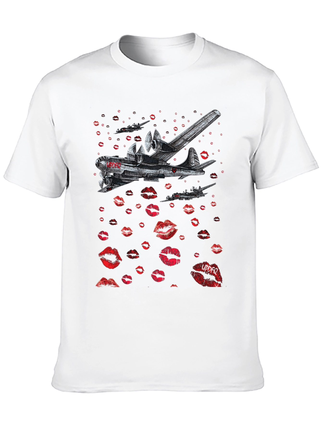Black Bomber Plane Lips Print Graphic Tee - Unique Design view 10