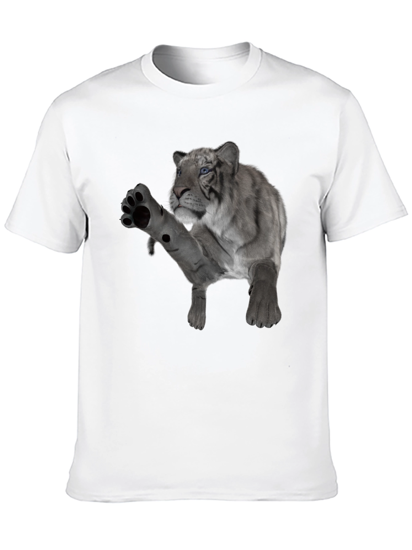 Black Men's Black T-Shirt with White Tiger Graphic view 10