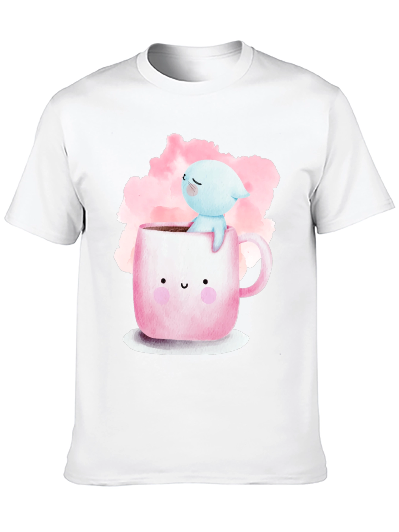 Black Cute Cartoon Cat in Mug Graphic Tee - Black view 10