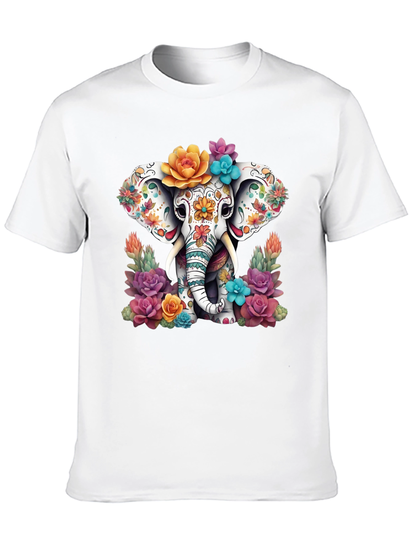 Black Floral Sugar Skull Elephant Graphic Tee view 10