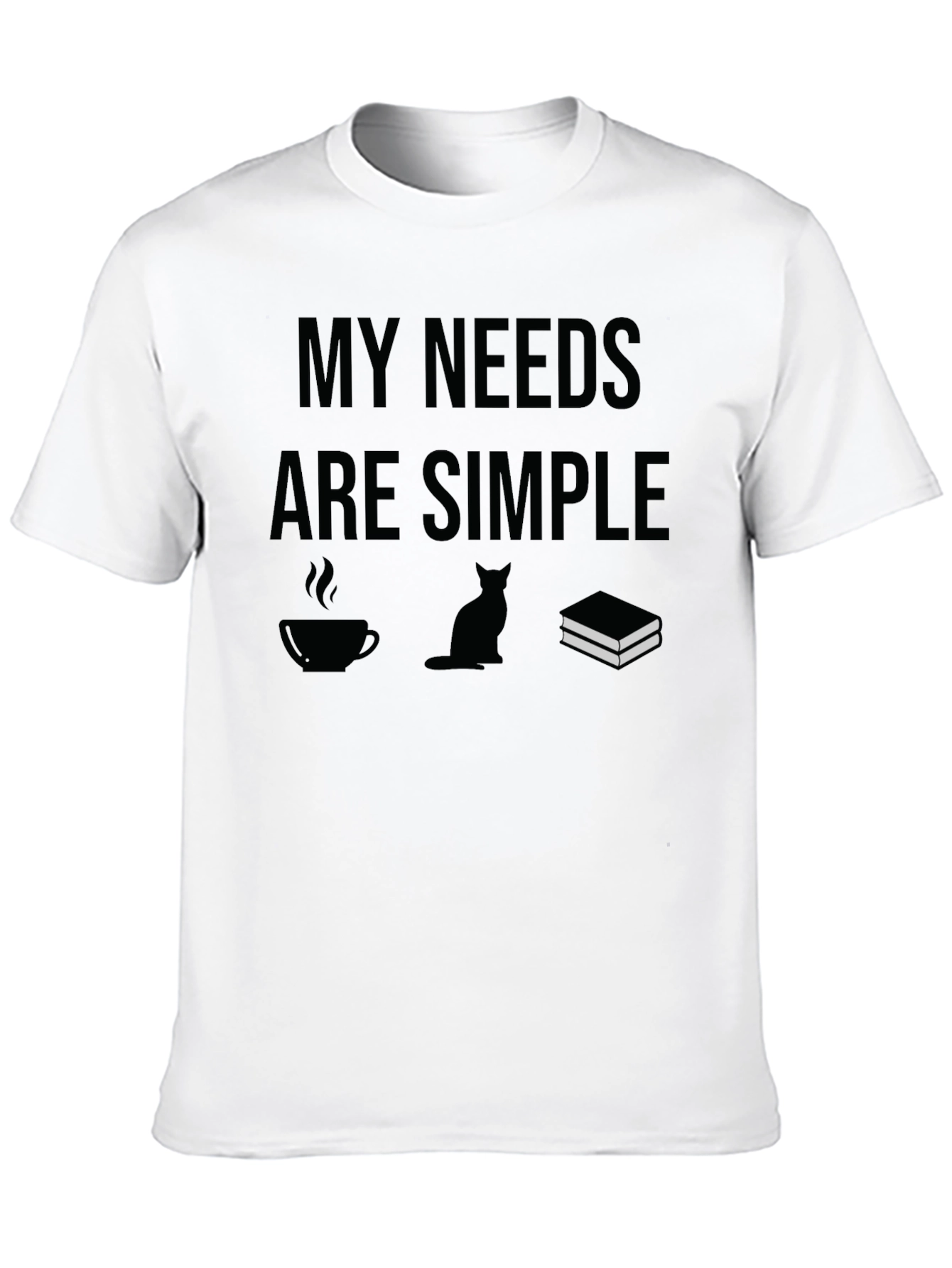 Black My Needs Are Simple T-Shirt: Coffee, Cat, Books view 10