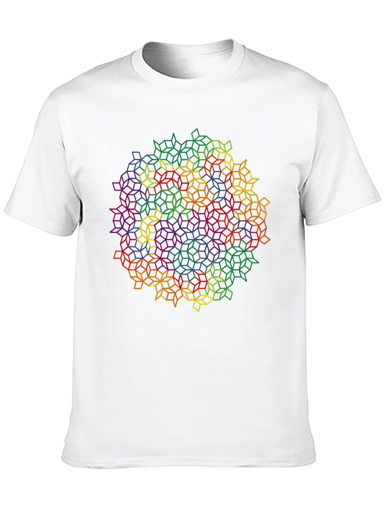 Black Geometric Rainbow Cube Pattern Black T-Shirt view 10
