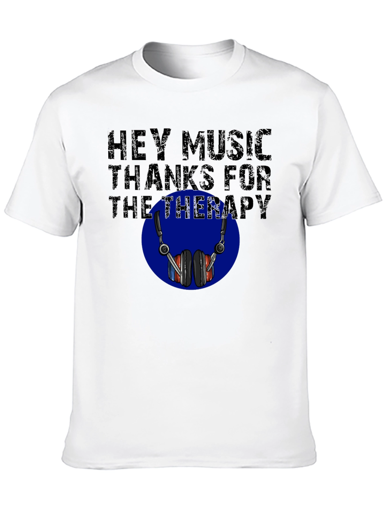 Black Music Therapy T-Shirt - Headphones Design view 10